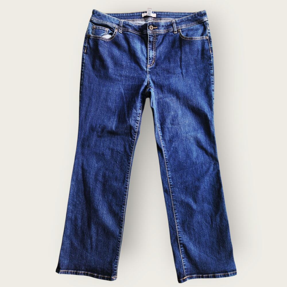 Chico's Jeans Women's Sz 3/16 Short Blue Denim Straight Stretch Dark-Wash *Flaw*